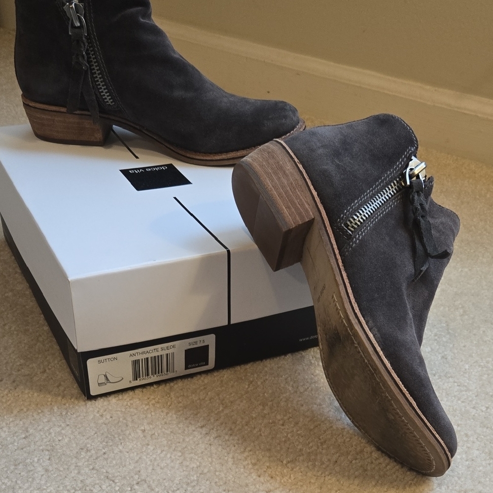 Dolce Vita Dark Gray Suede Ankle Booties - Picture 3 of 5